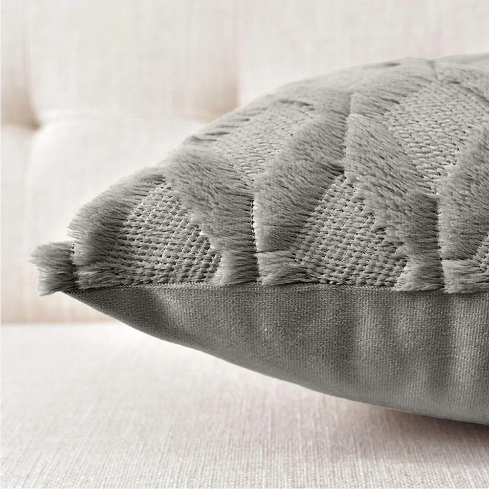 Light Grey Farmhouse Pillow Cover Furry Faux Luxury Soft Warm Pillow Case Set